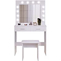 J - Conjunto de tocador con mesa y espejo con luces para maquillaje- ideal para niñas y mujeres- regalo perfecto